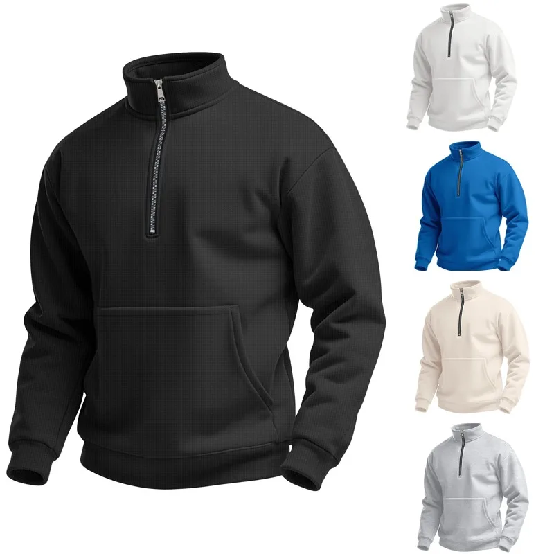 

Мужская толстовка на молнии с воротником-стойкой, спортивная флисовая куртка, теплый уличный пуловер для пеших прогулок, повседневная осенне-зимняя спортивная одежда