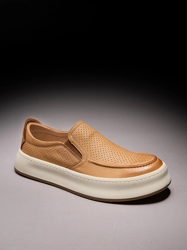 

Genuine Leather Men's Slip-On Loers Flat Bot Breathable Casual Hollow out Design Summer New Arrival from Guangzhou