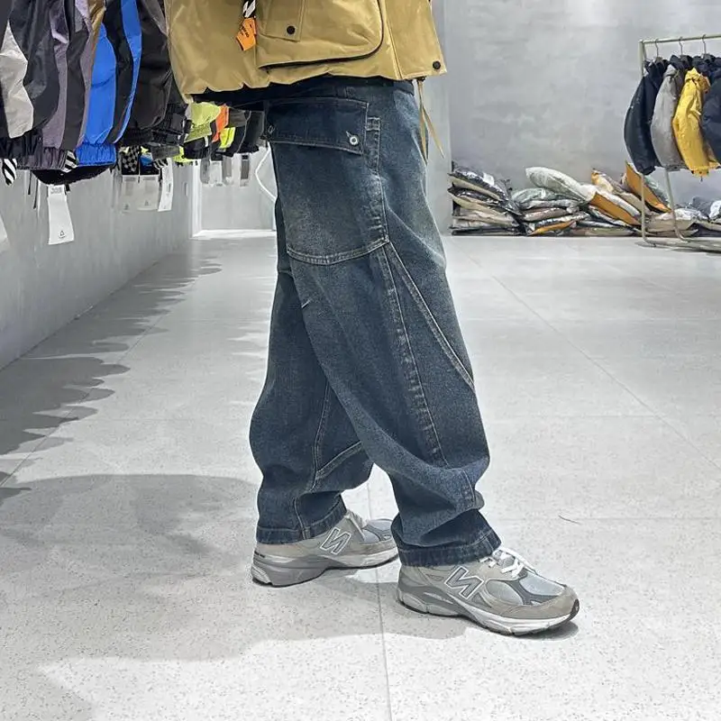 

2024 New Sle Men's Straight Leg Jeans Loose Casual American Brand Wide Leg Pants Retro Carrot Pants Youth Trend Autumn Winter