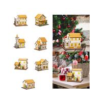 Lighted Miniature House Tiny House Mockup Collectible Tabletop Decoration Wooden