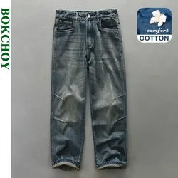 Loose Vintage Washesd Cotton Mens Jeans Straight Joggers Men Trousers Streetwear Men AG7808