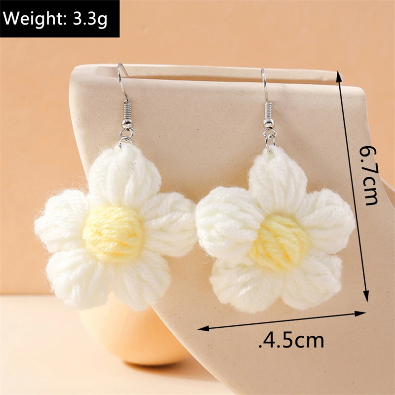 Cute Colorful Flower Drop Earrings for Women Handmade Crochet Flower Dangle Hooks Earrings Girls Party Holiday Jewelry Gifts