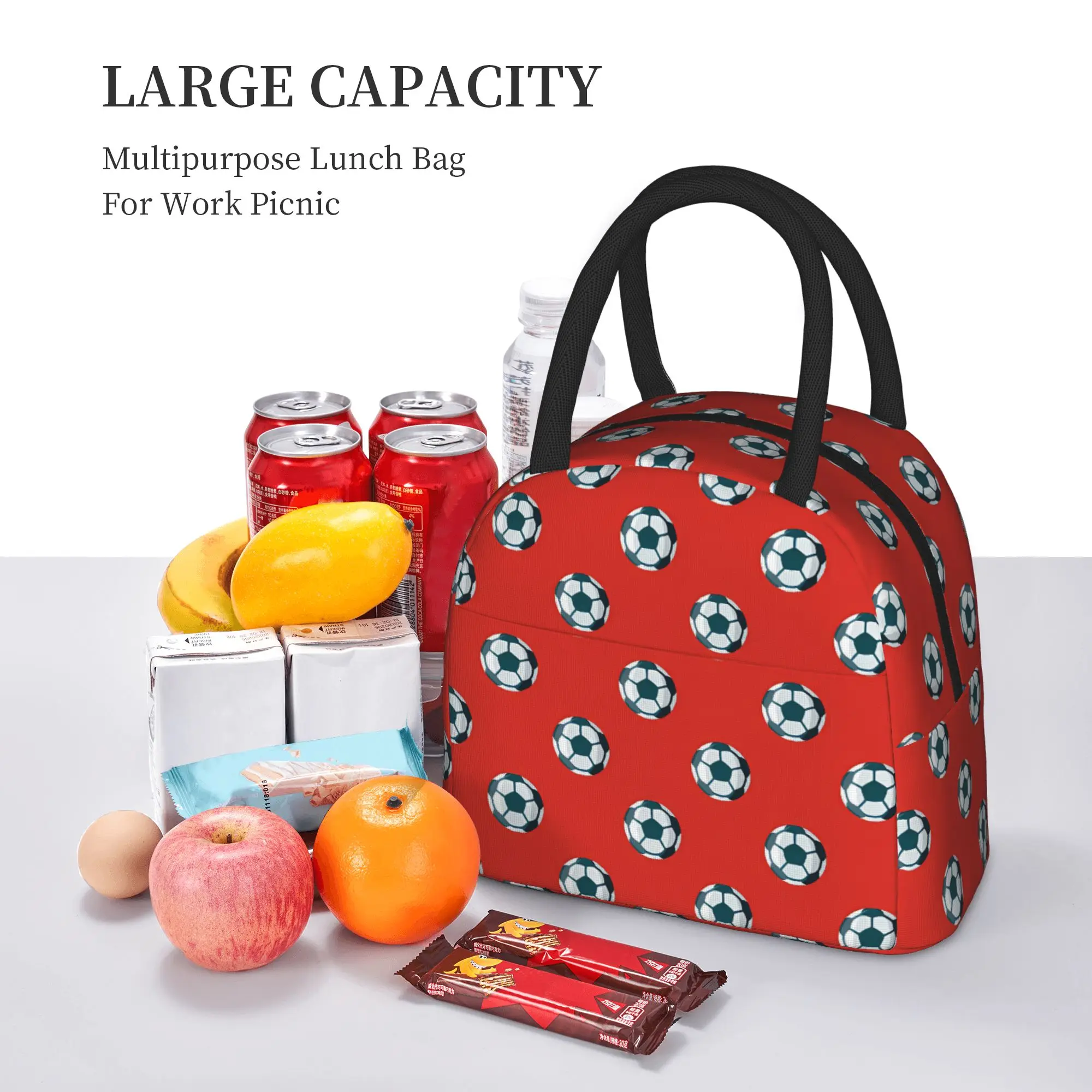 

Football Pattern Lunch Bag Picnic Lunch Box For Unisex Aesthetic Print Tote Food Bags Oxford Portable Cooler Bag
