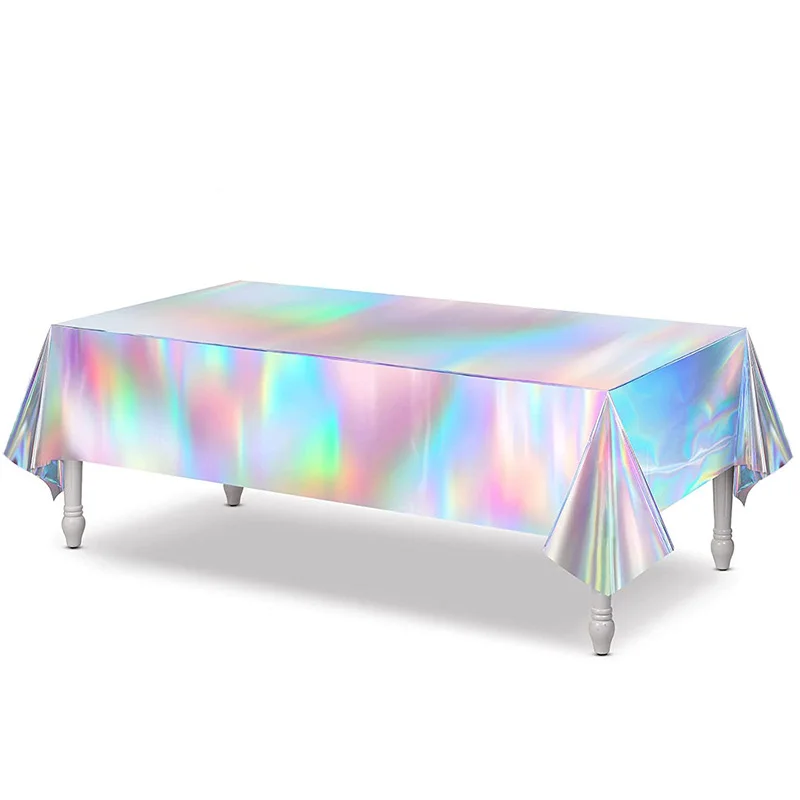 1PCS Laser Rainbow Theme Party Tablecloth Aluminum Birthday Wedding Party Decoration Disposable Tablecloth Decoration Supplies