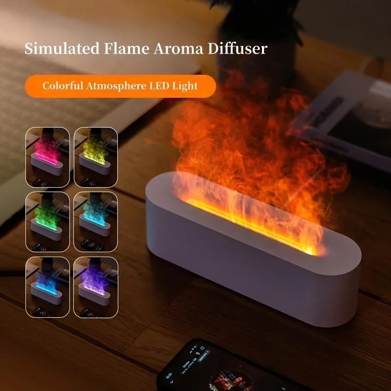 Umidificatore a nebbia fredda alimentato tramite Usb con luci colorate, effetto fiamma, diffusore di olio essenziale, spegnimento automatico per acqua bassa, ideale