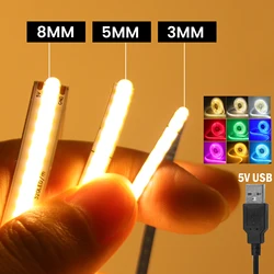 USB COB LED 스트립 라이트, 유연한 리본 야간 램프, TV 백라이트, 320 LED/M, 화이트, 레드, 그린, 블루, 아이스 블루, 핑크 PCB, 3mm, 5mm, 8mm