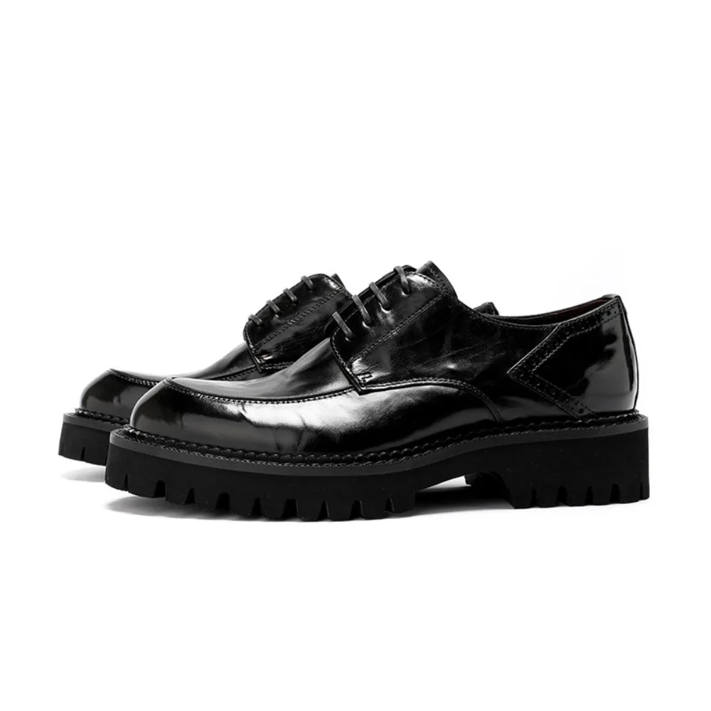 Premium Vintage Washed Split Grain Men's Full Grain Calf Leather Casual Shoes Breathable Round Toe Thick Sole Versatile
