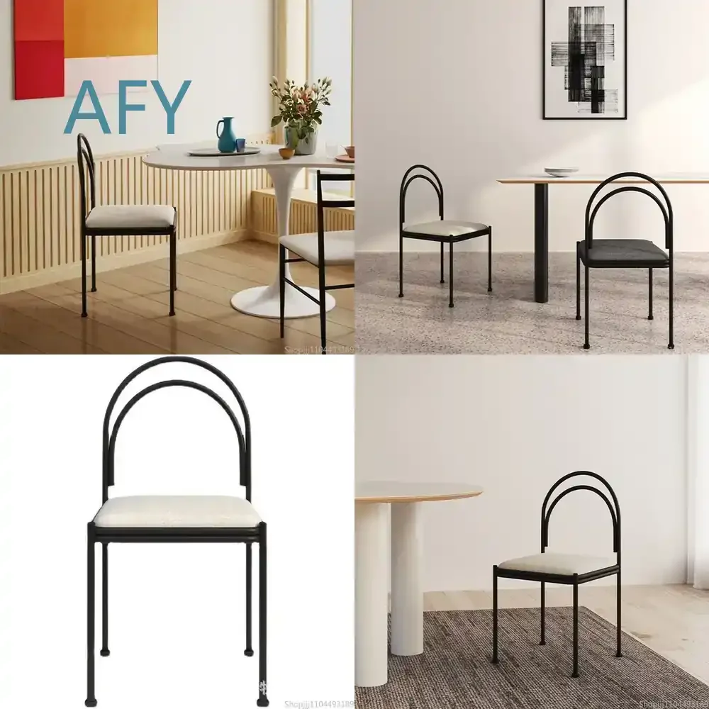 Minimalist Modern Makeup Chair for Home Office Desk with Metal Accent Backrest Design Creative Dining Chair Stylish Nordic