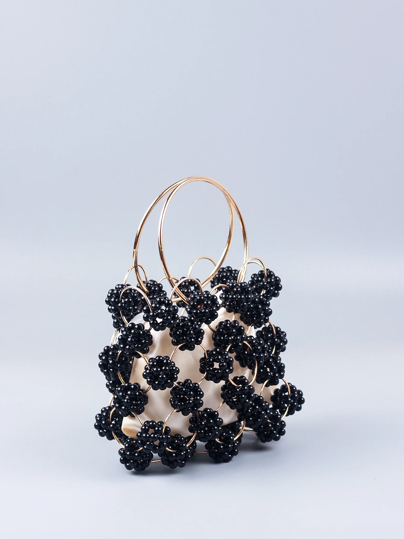 New Black Ball Bag Beaded Handheld Dinner Bag High Quality Women\'s Hollow Out Bag Fashion Versatile Handheld