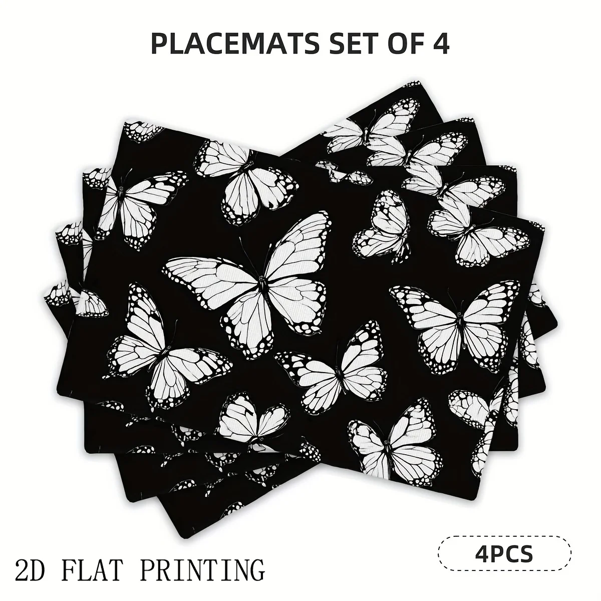 

4pcs/6pcs,Four Seasons Placemats, Black White Butterfly Theme Placemats, Farmhouse Style Kitchen Decoration, Suitable for Dining