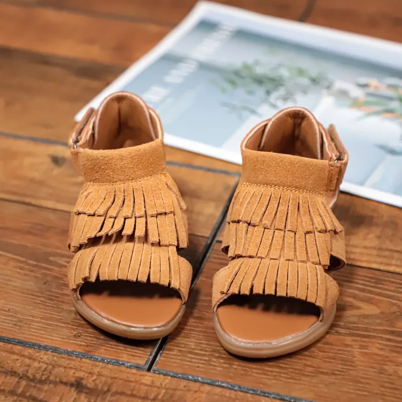 

sandalias Children Sandals 2023Summer Girls Shoes New Korean Genuine Leather Tassel Princess Shoe Soft Sole Cowhide Casual Shoes