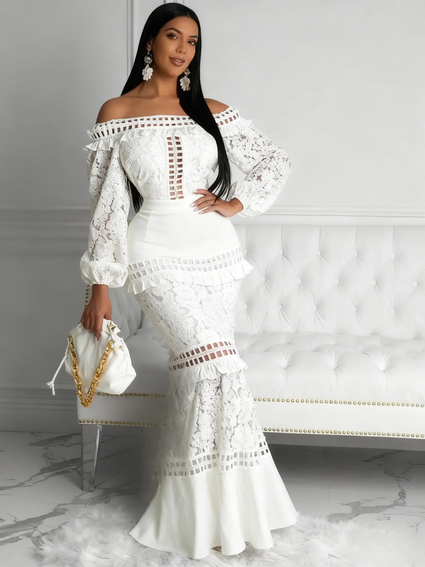 

Женское элегантное кружевное свадебное платье русалки на одно плечо