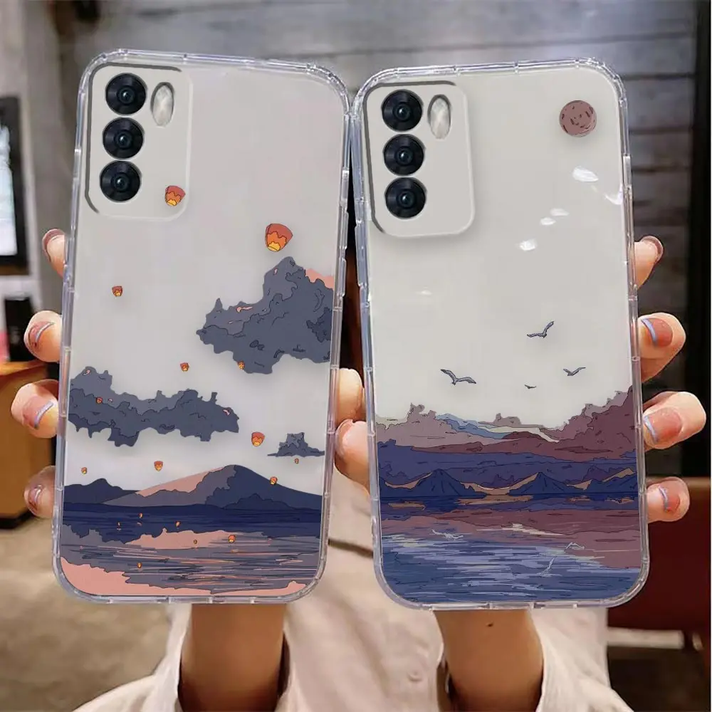 Case For VIVO Y30 Y32 Y33S Y50 Y51S Y52S Y53S Y55S Y66 Y77 Y93 Y95 Y97 V20 V21 5G 4G Case Japan Anime Hand Painted House Scenery