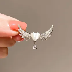 Elegant Love Angel's Wings Brooches For Women Luxury Design Rhinestone Pearl Heart Brooch Pin Office Party Charms Jewelry Gifts
