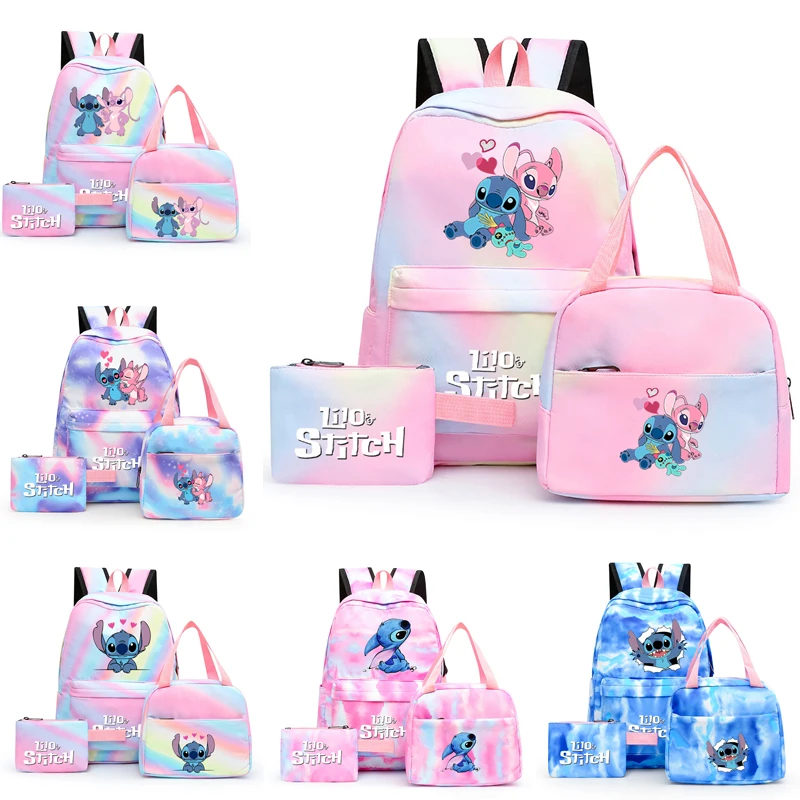 3Pcs/set Disney Lilo Stitch Student Boy Girl Schoolbag Colorful Backpack with Lunch Bag Children Teenager Cartoon School Bookbag