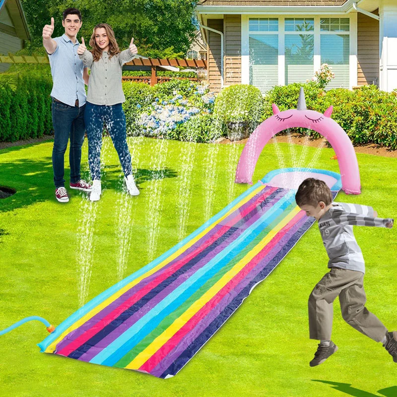 

Inflatable Water Park Rainbow Water Slide Outdoor Lawn Sprinkler Elephant Arch Fountain Toy Play Water Slide