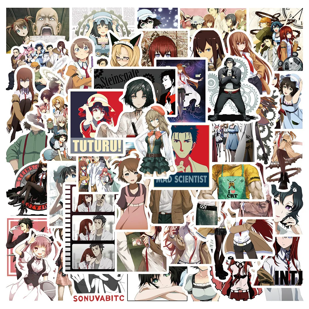 

50Pcs Steins Gate Anime Stickers Manga Cartoon Decals Scrapbooking Laptop Phone Sticker for Kids Toy