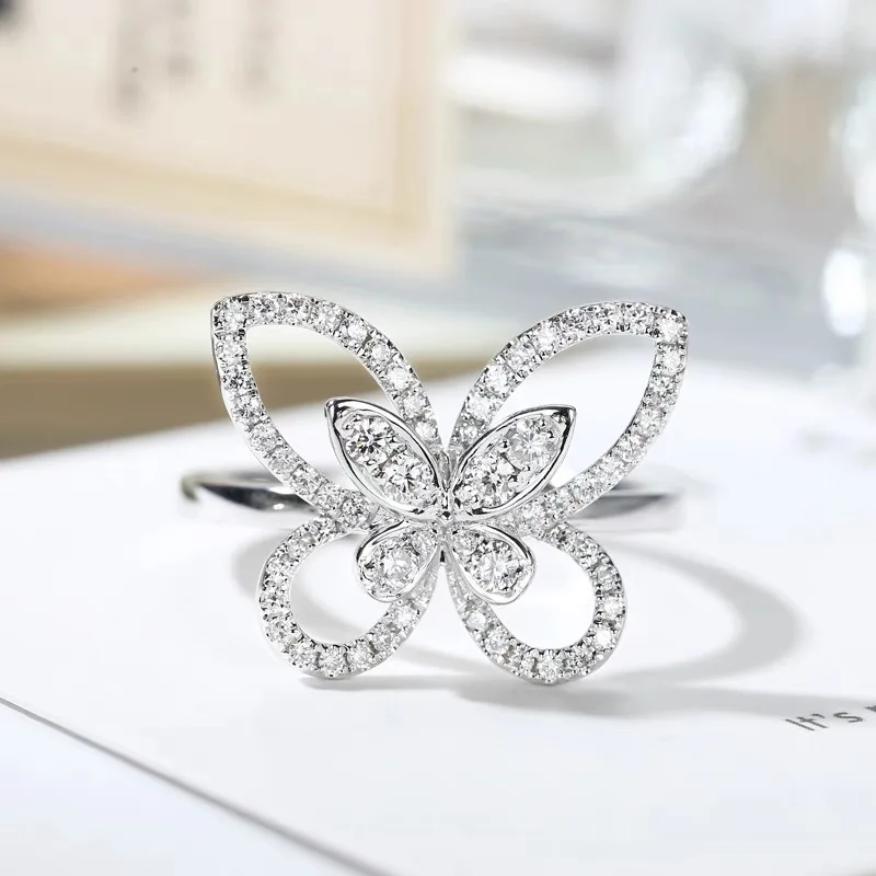 1 Pc Elegant Butterfly Synthetic Zirconia Ring Luxury Shiny Bridal Wedding Ring Women's Exquisite Commemorative Ring Gift Girls' Daily Essential Jewelry Accessories
