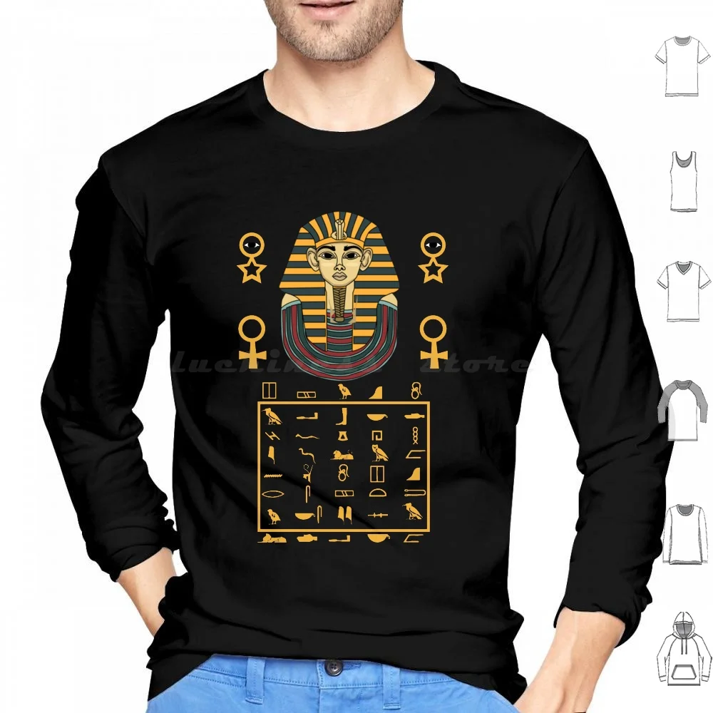 Egyptian Hieroglyphic Letters King Tut Symbolic Hoodies Long Sleeve Egyptian Hieroglyphic Letters King Tut Symbolic