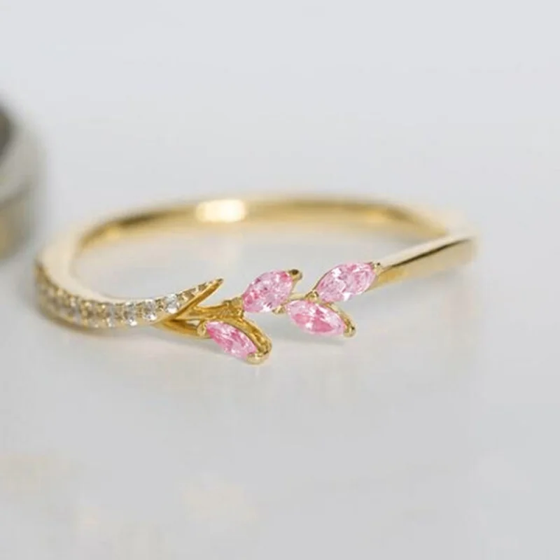 Huitan Frauen Mode Weiß Kubikzircon Niedlichen Blatt Hochzeit Verlobungsring Temperament Süße Weibliche Accessoires Aussage Schmuck – Detail 34