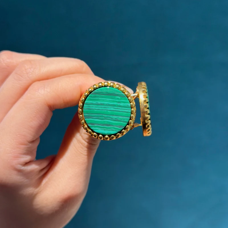 Round Green Stud Earring Vintage Malachite Natural Stone Antique Gold Color Jewelry For Girls Fashion Charm 2025 New Anniversary