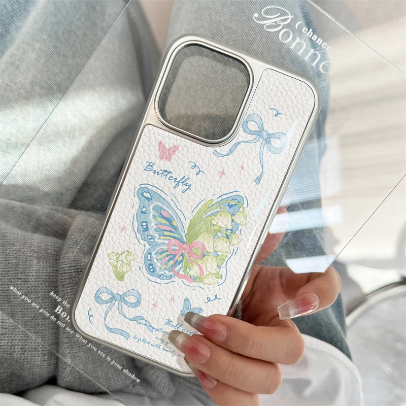 حافظة هاتف على شكل فراشة زرقاء لهاتف آيفون 11/12/13/14/15/16/17 Pro Max AIR PLUS حافظة هاتف إيبوكسي مصنوعة من جلد البولي يوريثان #6