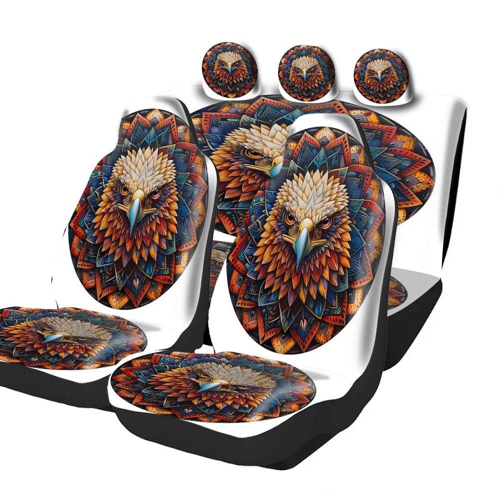 Stylish Car Seat Covers Featuring Designs For Halloween, Christmas, New Year, And Easter, With Eagle Mandala Circular Patterns M