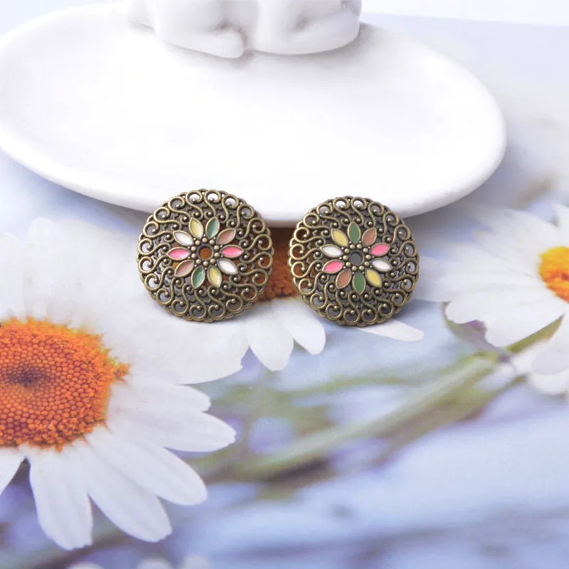 10 Stück/Set Zinklegierung Runde Anhänger Boho Öltropfen-Blumen-Anhänger DIY Damen-Schmuckzubehör – Detail 13