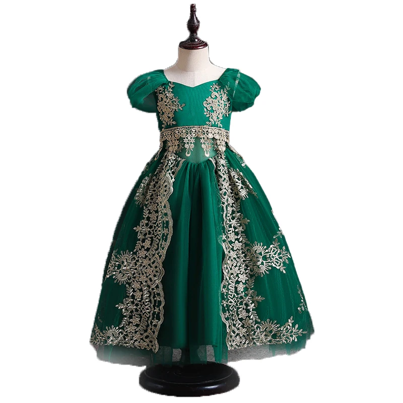 New Party Girl round neck lace applique Medieval style princess dress Birthday sequin Graduation Gown 6-14 years old