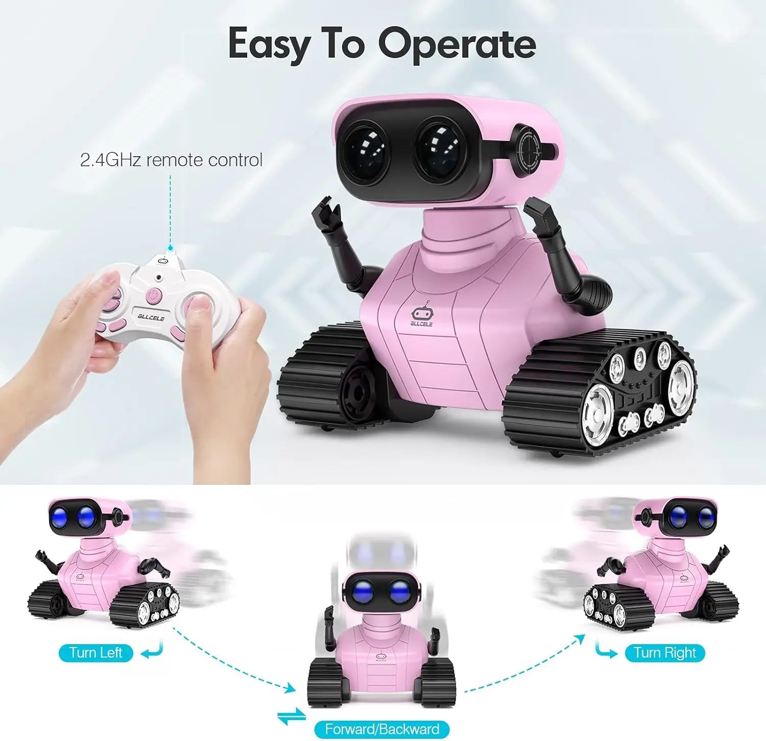 ALLCELE Girls Robot Toy, RC Robot for Kids, Remote Control Toy with Music, LED Eyes, Gift for Children Age 3 Years and Up - Pink