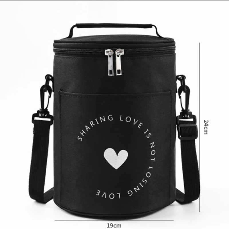 Large-Capacity Portable Lunch Bag Fresh-Keeping Thickened Lunch Box Bag Round Barrel Aluminum Foil Insulation Bags 2024 New