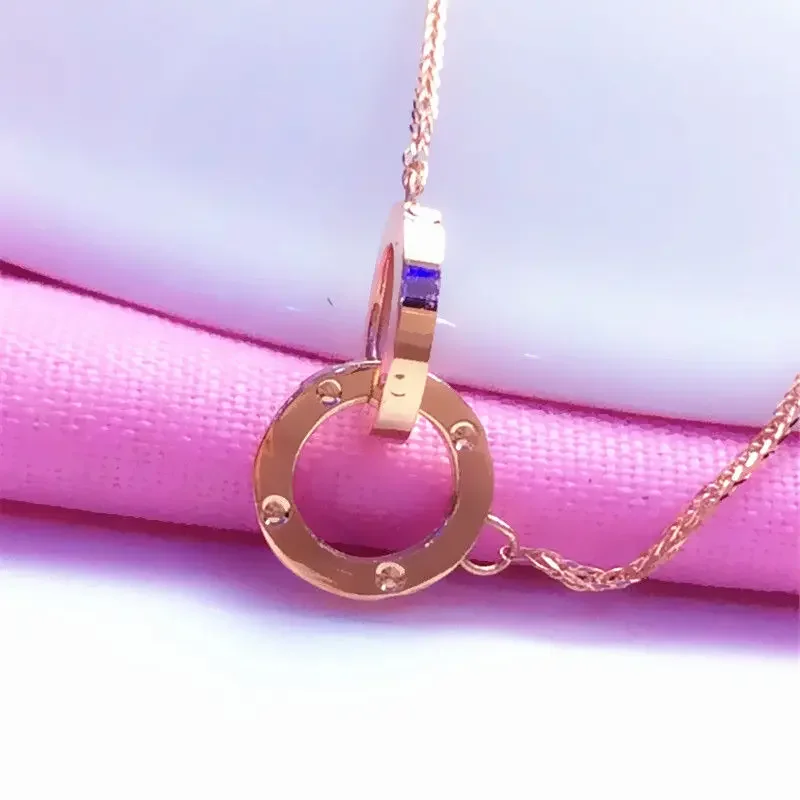 

New in Simplicity plated 14K rose gold circular interlocking necklace 585 purple gold integrated clavicle chain jewelry