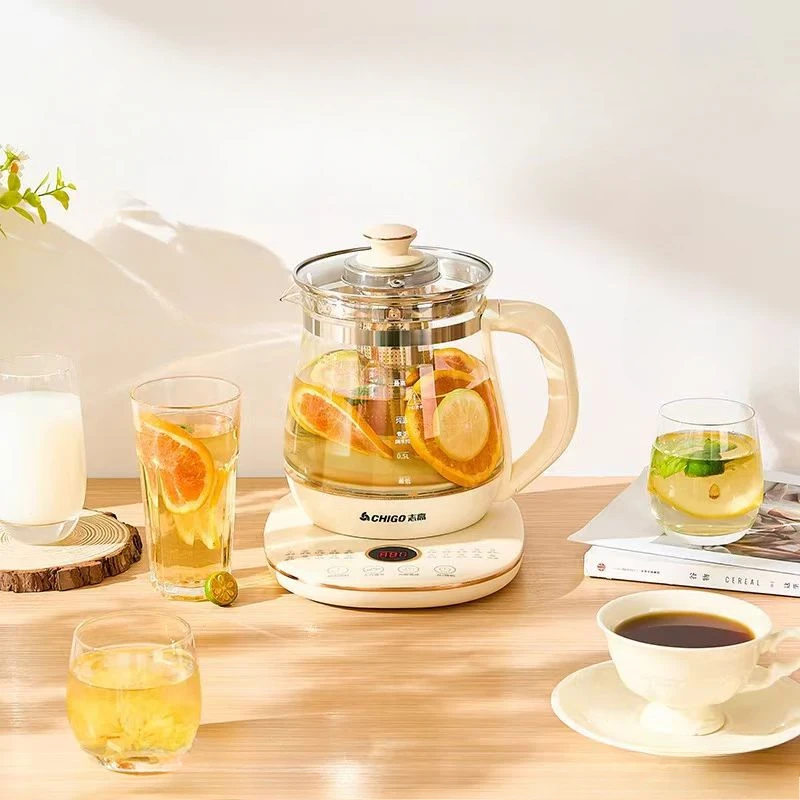 다기능 건강 관리 주전자, 24시간 타이머가 있는 1.8L 붕규산 유리 차 메이커, 허브 끓이기/요리용 자동 보온