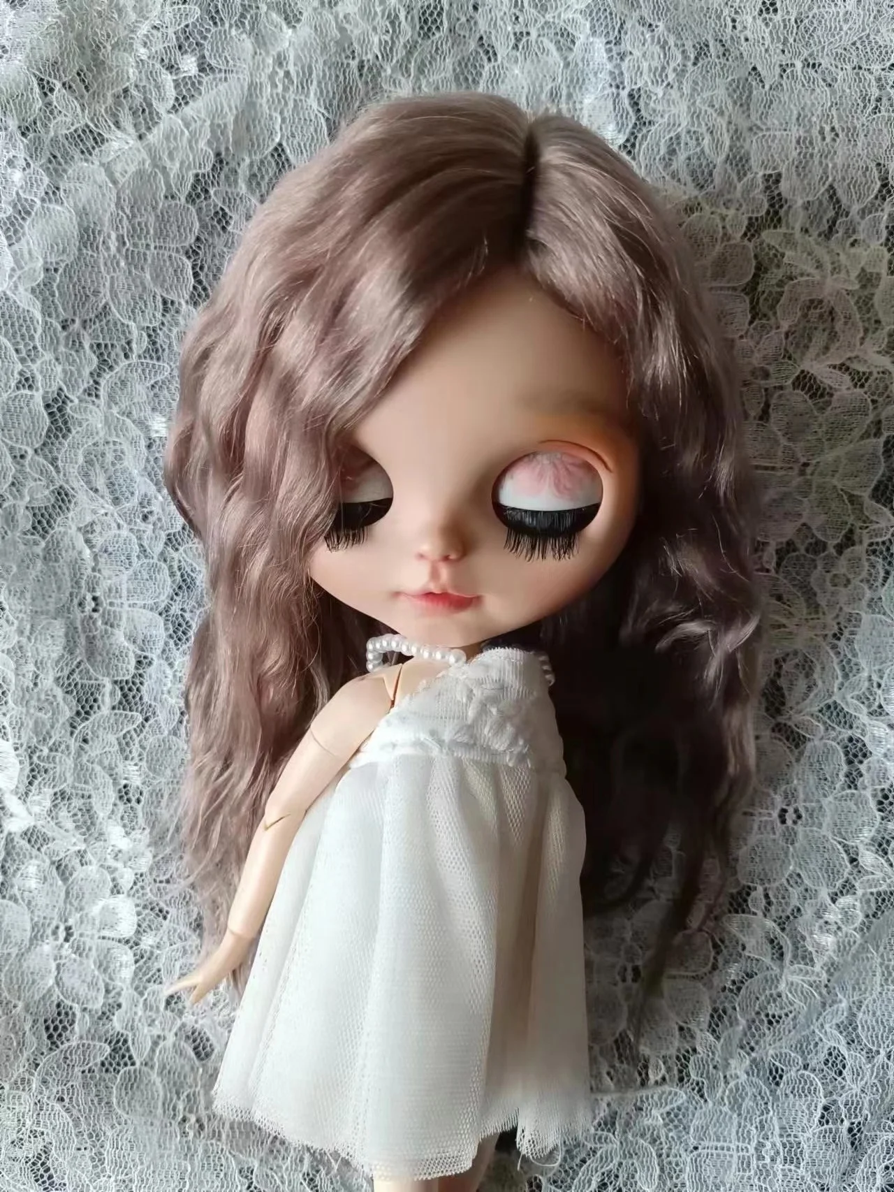 

BJD Blythe wig Russia Mohair Light brown Waves roll Fit 9-10inch head circumference Qbaby