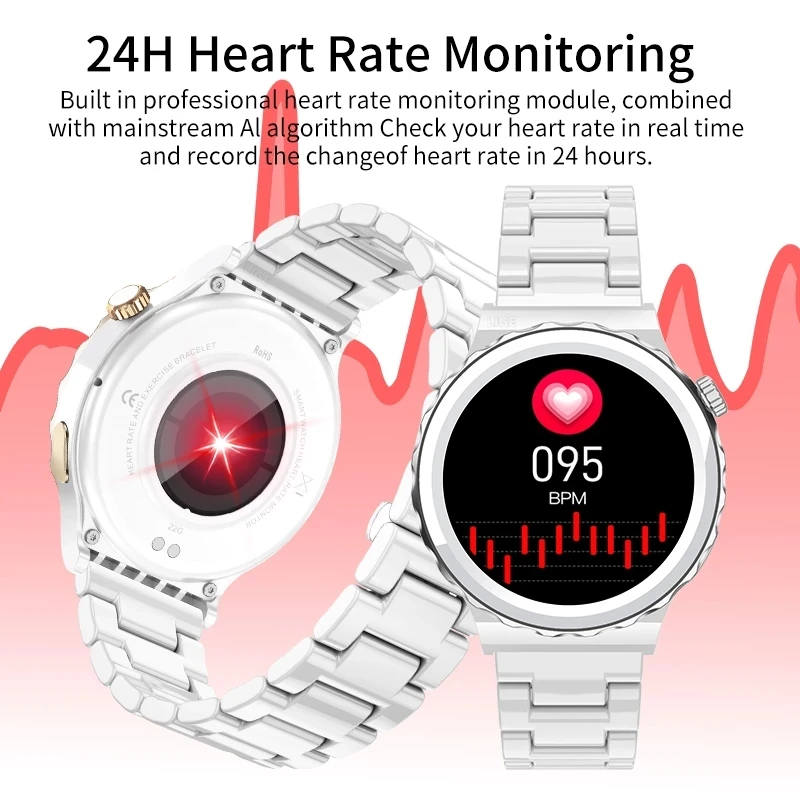 Połączenie Bluetooth inteligentny zegarek kobiety 1.32 cal 390*390 ekran HD panie Smartwatch monitorujący tętno Monitor ciśnienia krwi zegarki