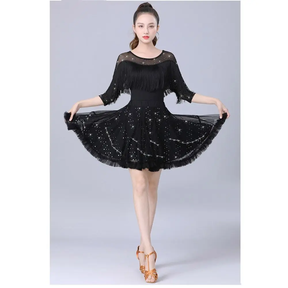 Fashion Tassel Latin Dance Top Shiny Modern Samba Dance Top Dance Accessories Performance Wear Evening Dresses Women