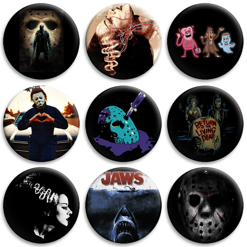 Cubierta de películas de terror, alfileres de botón suaves de personaje, insignia creativa, broches en mochila, decoración de ropa, accesorios de joyería, regalos