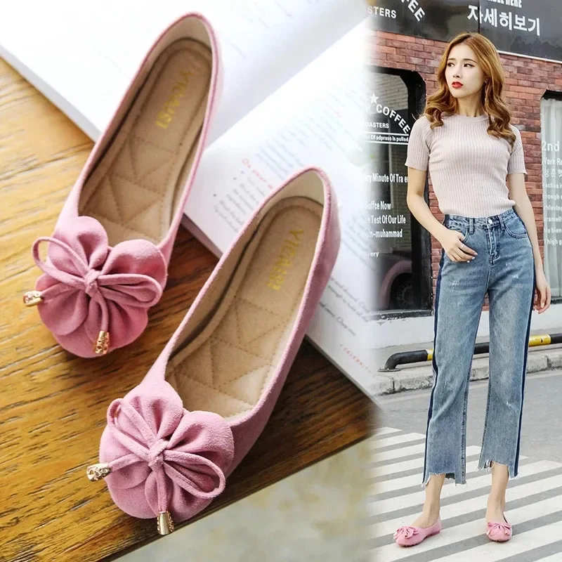 BEYARNE spring autumn sweet bow knot flats women flower appliques moccasins brand high quality ballet flats woman single shoes