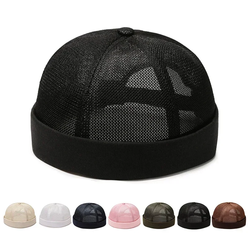 Casquettes à séchage rapide en maille complète pour hommes et femmes, crânes sans bord, bonnet d'été, casquette solide pour document, Hip Hop Street Docker, chapeaux Gorras