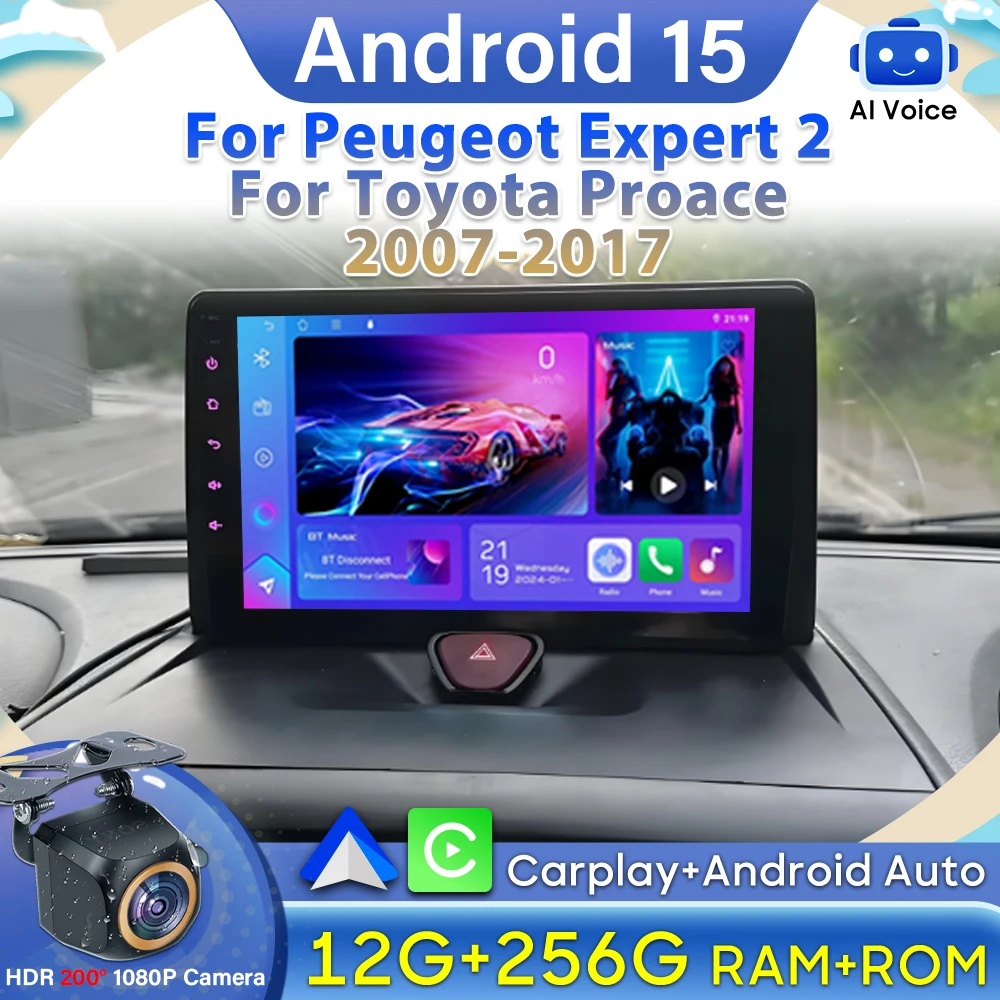 For Peugeot Expert 2 For Citroen Jumpy For Fiat Scudo For Toyota Proace 2007-2017 GPS Navigation Carplay Android 15 Car Radio 2k
