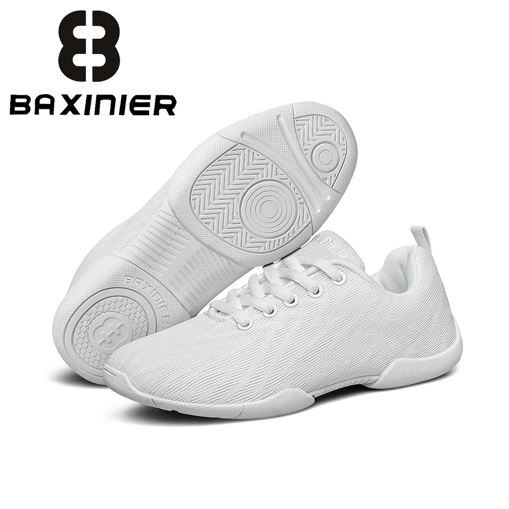 BAXINIER Girls White Dance Cheer Sneakers Kids Lightweight Tennis Training Shoes Youth Competition Cushioned Flexible Non Slip