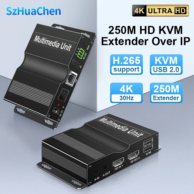 4K 250M HDMI-Compatible KVM Extender 250M over RJ45 Ethernet Cat6 cable Transmit Audio video Extender Support USB Mouse Keyboard