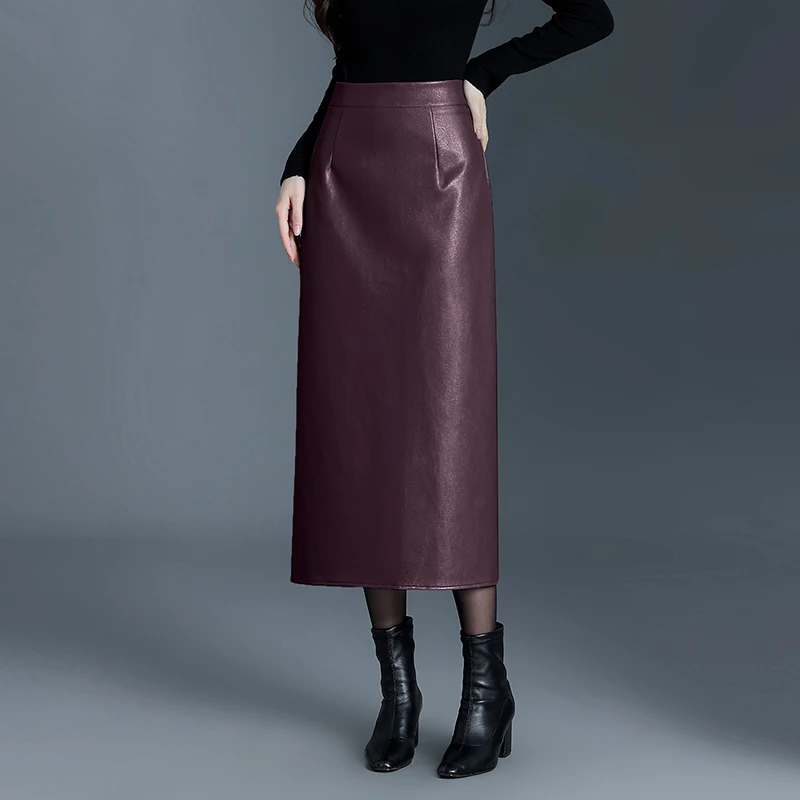 ZUZK Vrouwen Nieuwe PU Lederen Bodycon Rokken Rechte Rok Herfst Winter Hoge Taille Chic Eenvoudige Veelzijdige PU Lange Rok