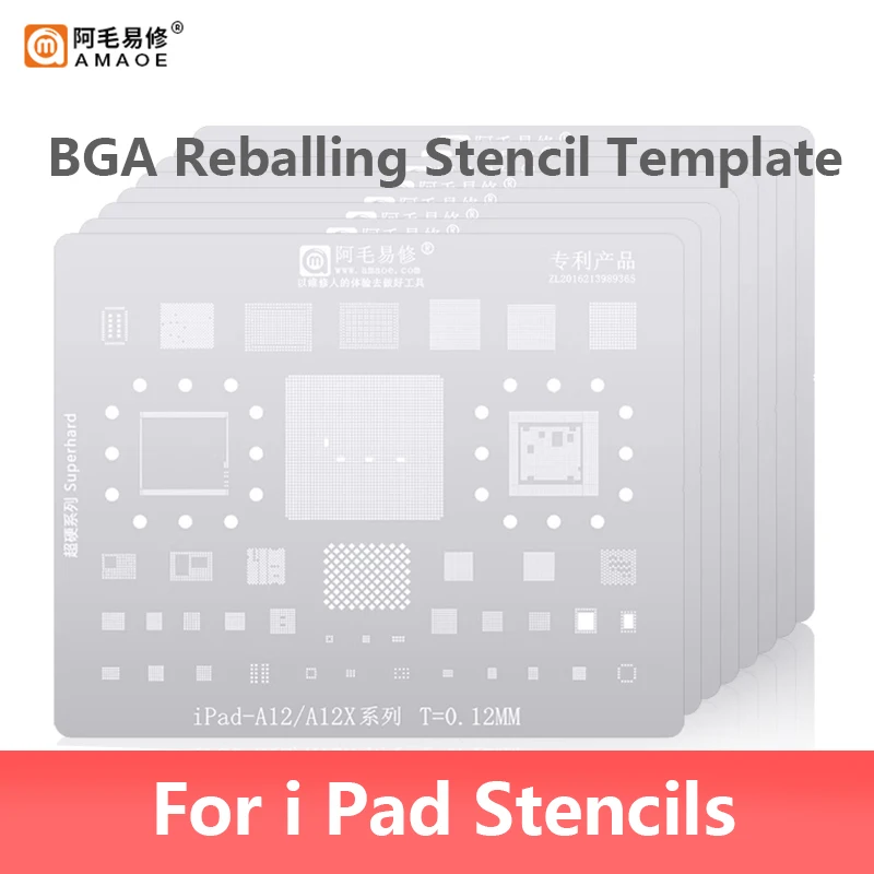 AMAOE 0.12MM BGA Reballing Stencil for  Pad 2 3 4 5 6 Air Mini Pro A14 A9 A10X A12 A12X Universal IC Chip Planting Tin Template