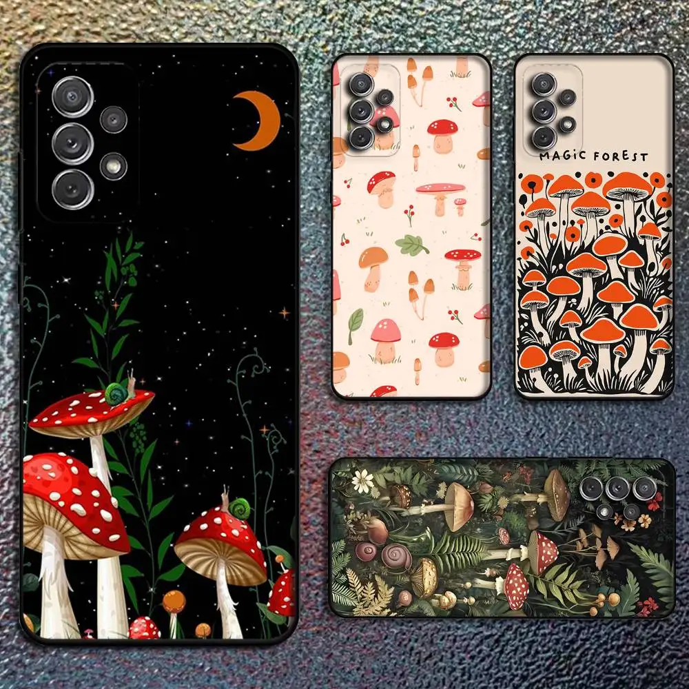 Cute Mushroom Phone Case For Samsung S24,21,22,23,30,Ultra,20,Plus,Note,10,9,Black soft silicone case