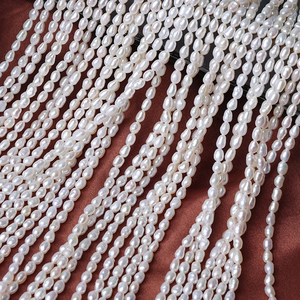 3.5-4mm 3A  Natural Freshwater White Orange Rice Pearl Isolated Bead Women Gift Jewelry Make DIY Necklace Bracelet Accessories