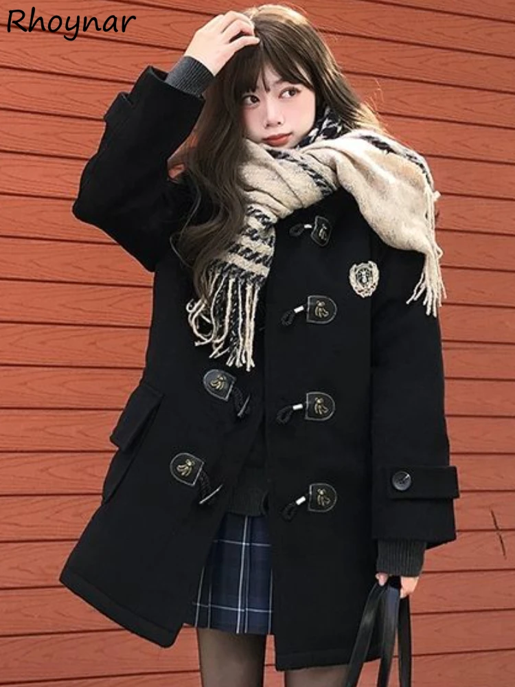 

Hooded Blends Women Sweet Loose Preppy Style Coat Tender Japanese Fashion Personal Simple Chic Girls Streetwear Aesthetic Autumn