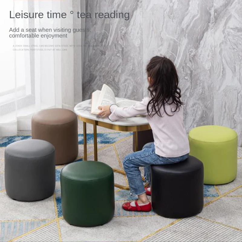 

Luxury Household Kindergarten Color Small Stool Living Room Leather Sofa Round Tea Table Board Furniture