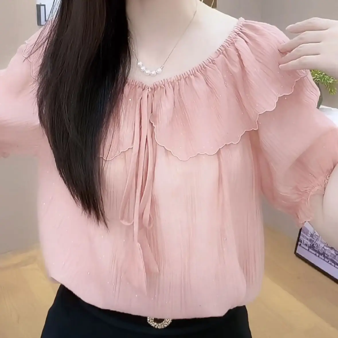 French Sweet Lotus Leaf 2025 เสื้อชีฟองผู้หญิงฤดูร้อนใหม่