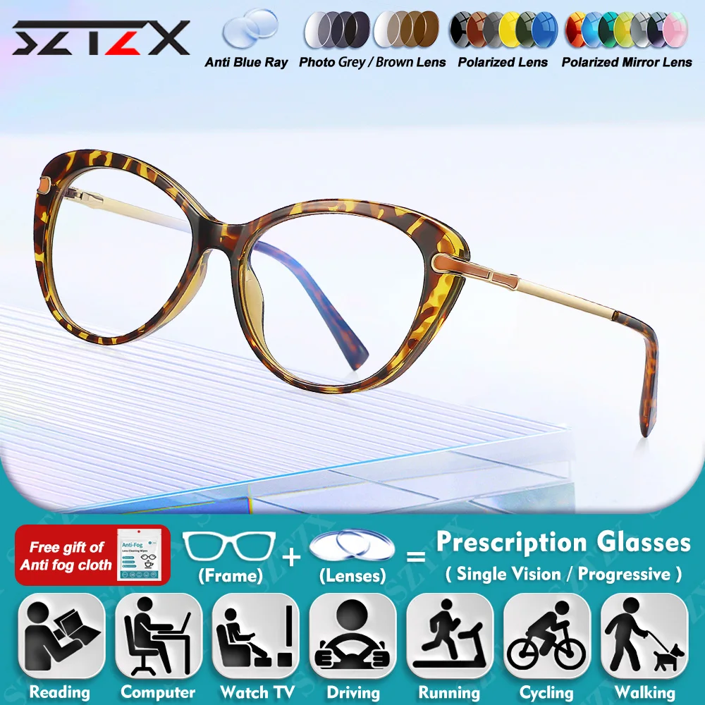 

SZTZX New Fashion Cat Eye Myopia Prescription Glasses For Women High Quality Blue Light Blocking Reading Progressive Eyeglasses